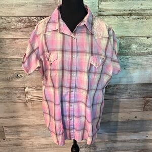 Wrangler Pink Plaid Button Down Shirt